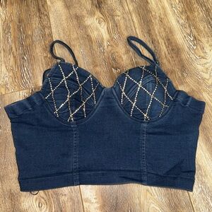 Haute Monde Black Crop Bustier Top with Gold Stud Detail
